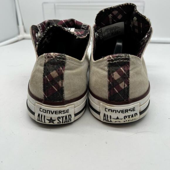 Converse Shoes Womens 7 Chuck Taylor All Star Low Beige Red Plaid Double Tongue - Picture 5 of 8